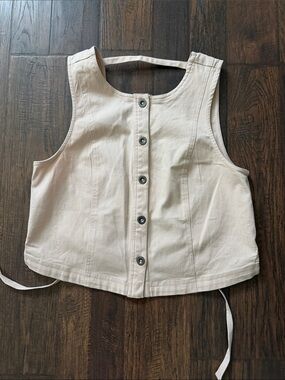 Free People Cream/Pink Button-Front Crop Top